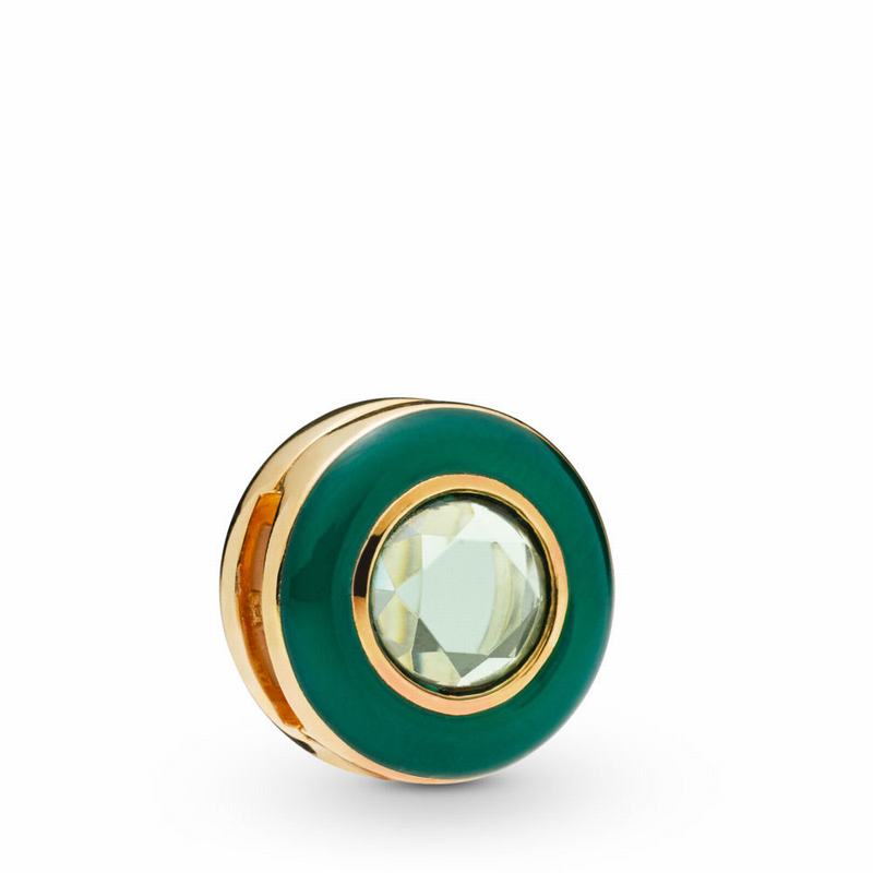 Pandora Reflexions™ Radiant Green Circle Clip Charm Sale NZ, 18ct Gold Plated (108293-XEP)